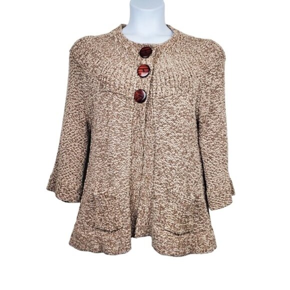 One Girl Who Womens Brown Flared Sleeve Tri-Button Knit Cardigan Sweater Size L - Picture 1 of 9
